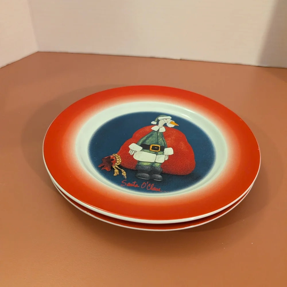 Vintage 1998 Will Bullas Christmas Santa O'Claus Goose Natural Wonders Plates 8